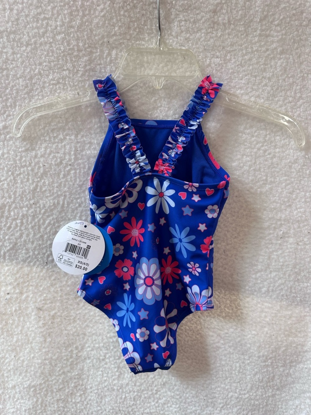 Kids Blue Floral One-Piece Swimsuit with Ruffle Straps - Picture 2 of 9
